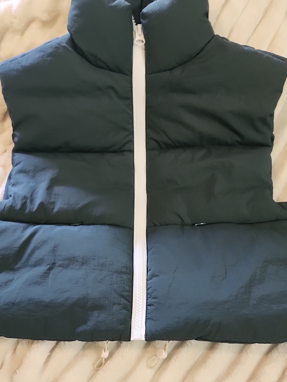 Puffer Vest with White Front Zipper - Dark Teal